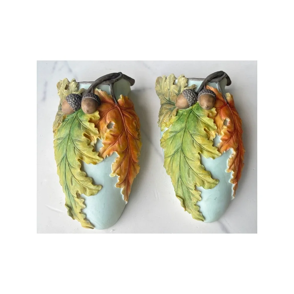 Ibis & Orchid Design Fall Leaves 139 Wall Pockets Pair Acorns Autumn Decor